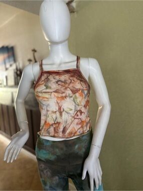 Abstract Watercolor-Print Cropped Cami - Multi-Color